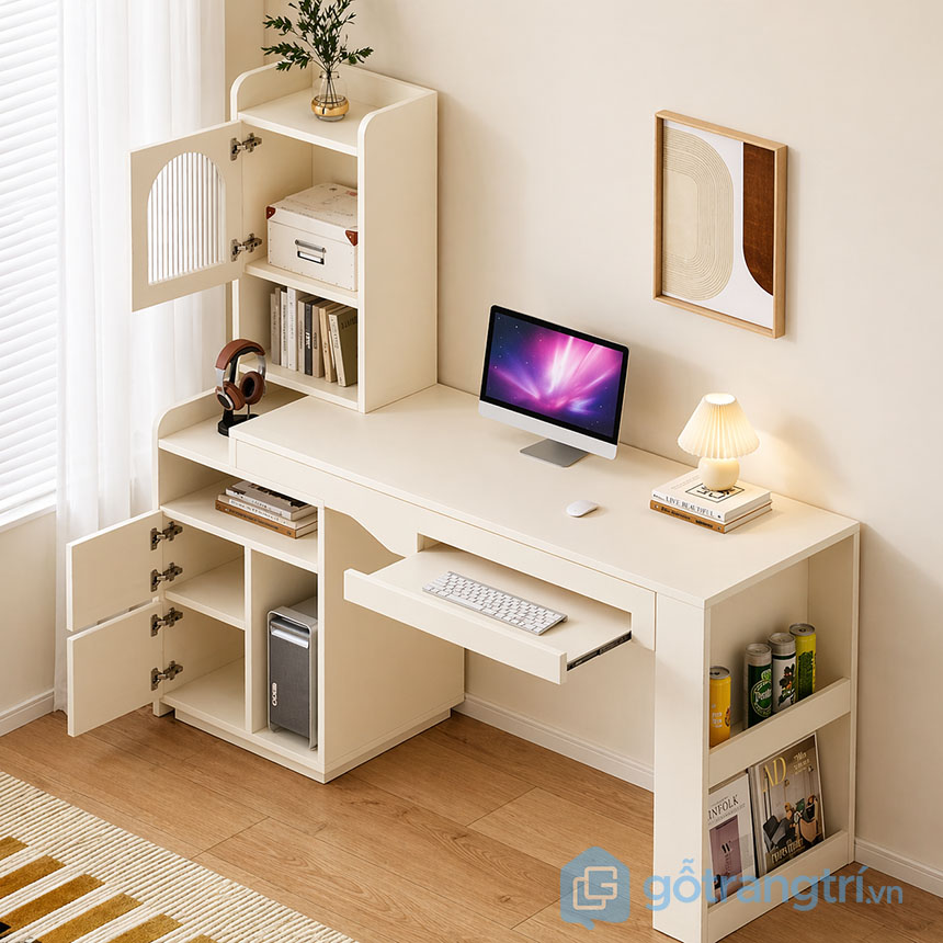 Bàn làm việc liền tủ cho phòng nhỏ