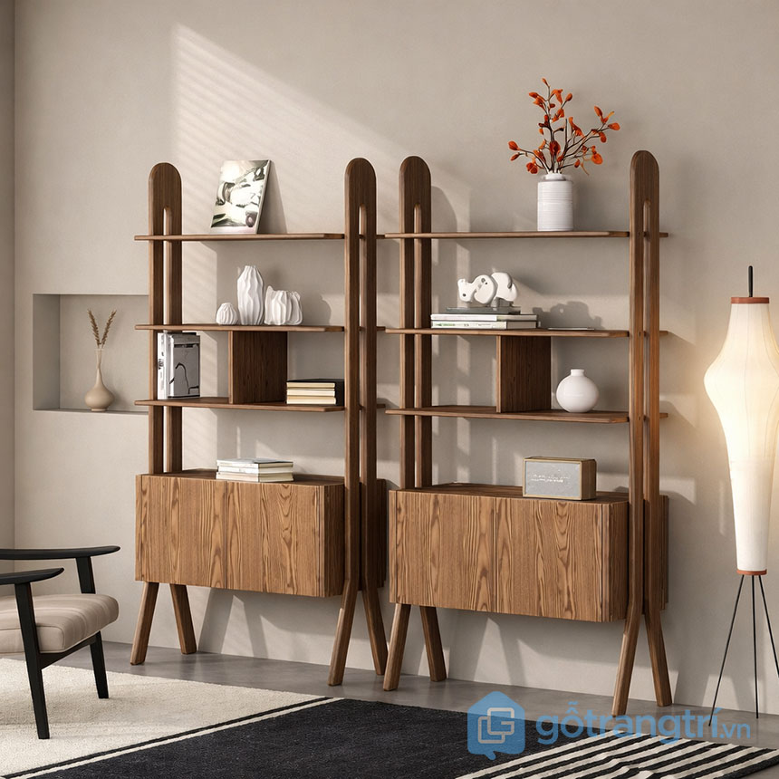Kệ sách gỗ trang trí phòng khách hiện đại GHS-2675