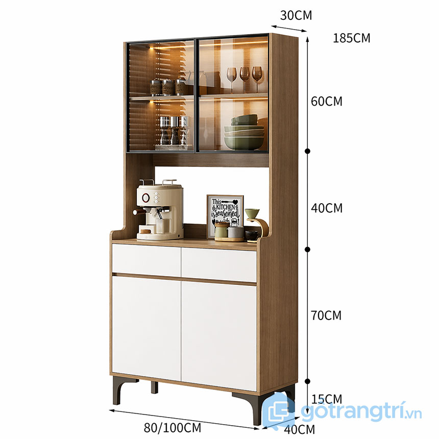 Tủ bếp có kính trưng bày đẹp