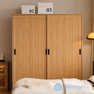 3 tủ quần áo cửa lùa màu gỗ tự nhiên
