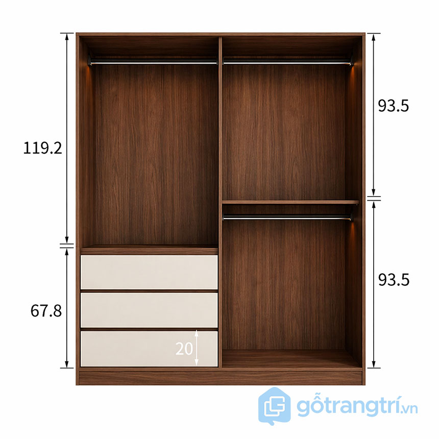 Tủ quần áo gỗ công nghiệp cánh kính GHS-55161