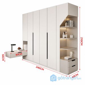 3 tủ quần áo kết hợp kệ trang trí phòng ngủ