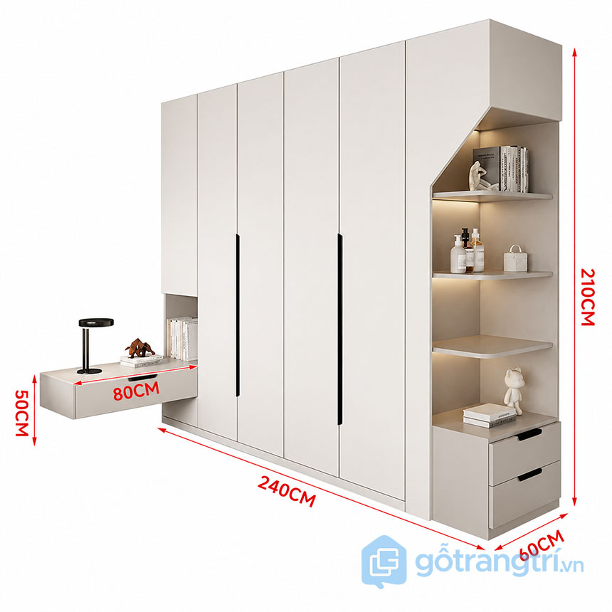 Tủ quần áo kết hợp kệ trang trí phòng ngủ GHS-55170