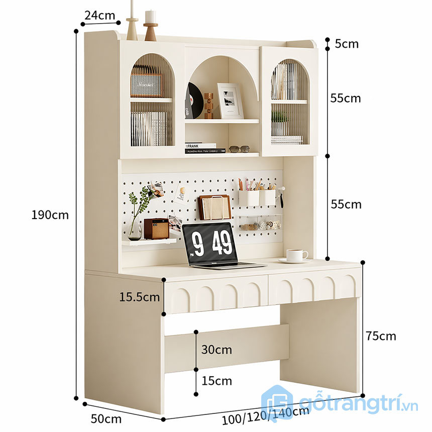 Bàn học liền giá sách hiện đại