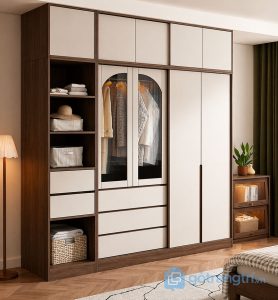 4 tủ quần áo gỗ công nghiệp kết hợp cánh kính