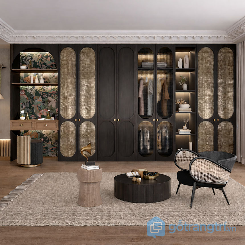 Tủ quần áo gỗ mdf cánh mây đan