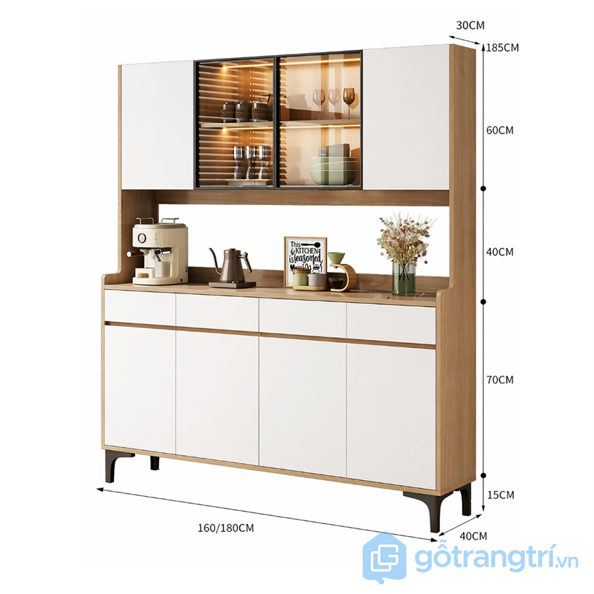 Tủ bếp có kính trưng bày đẹp