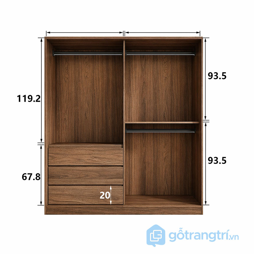 Tủ quần áo cánh lùa nhiều ngăn GHS-55163