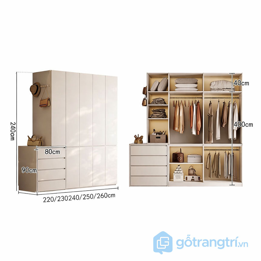 Tủ quần áo phối màu trắng gỗ hiện đại GHS-55154