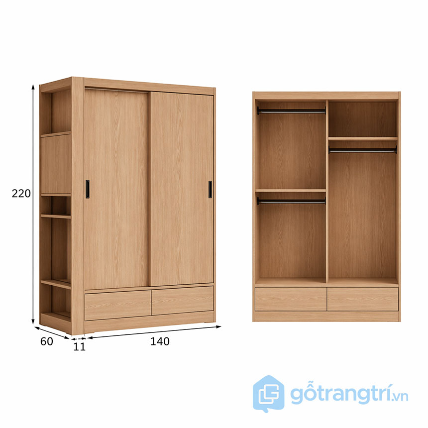 Tủ quần áo cánh lùa kết hợp cánh mở