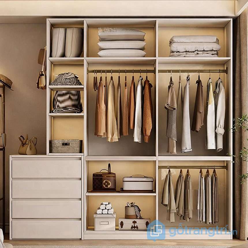 Tủ quần áo phối màu trắng gỗ hiện đại GHS-55154