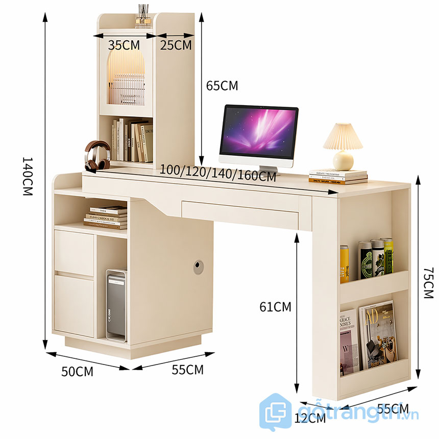 Bàn làm việc liền tủ cho phòng nhỏ