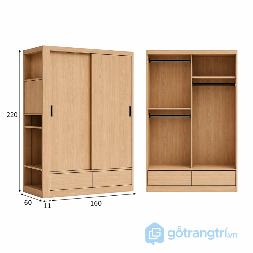 Tủ quần áo cánh lùa kết hợp cánh mở
