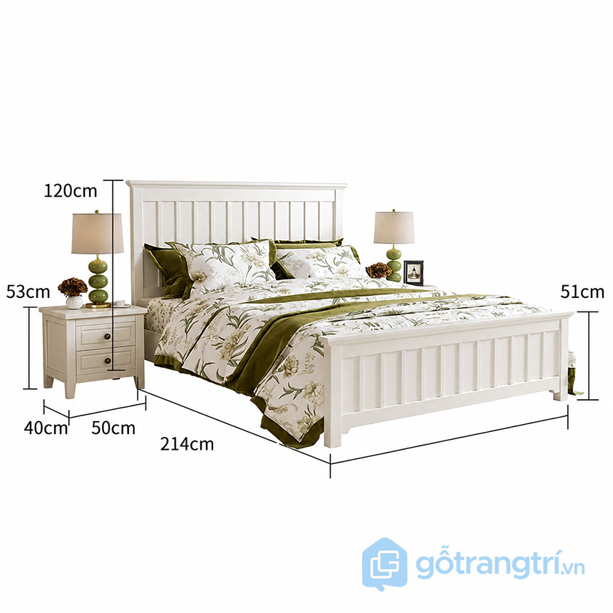 Giường Ngủ Gỗ Màu Trắng GHS-9444 Hiện Đại