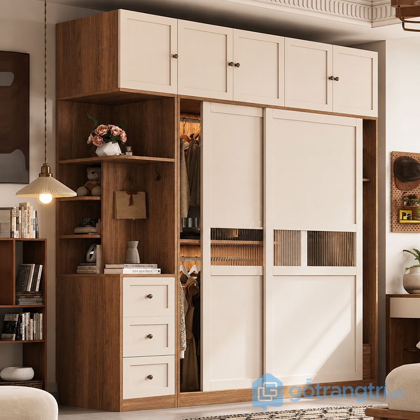 Tủ Quần Áo Cửa Lùa Kệ Trang Trí GHS-55190