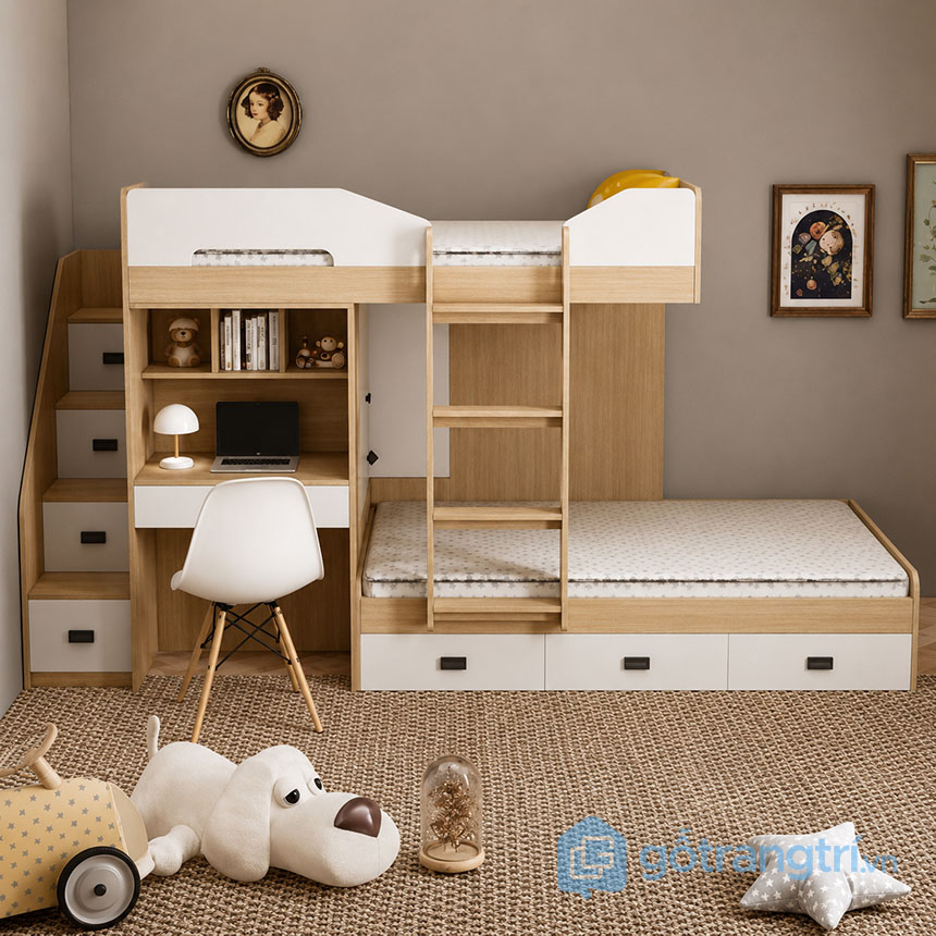 Giường Tầng Có Bàn Học GHS-9443 Hiện Đại