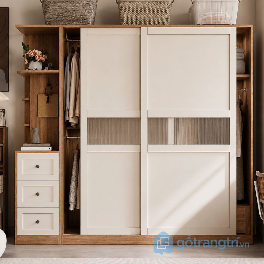 Tủ Quần Áo Cửa Lùa Kệ Trang Trí GHS-55190