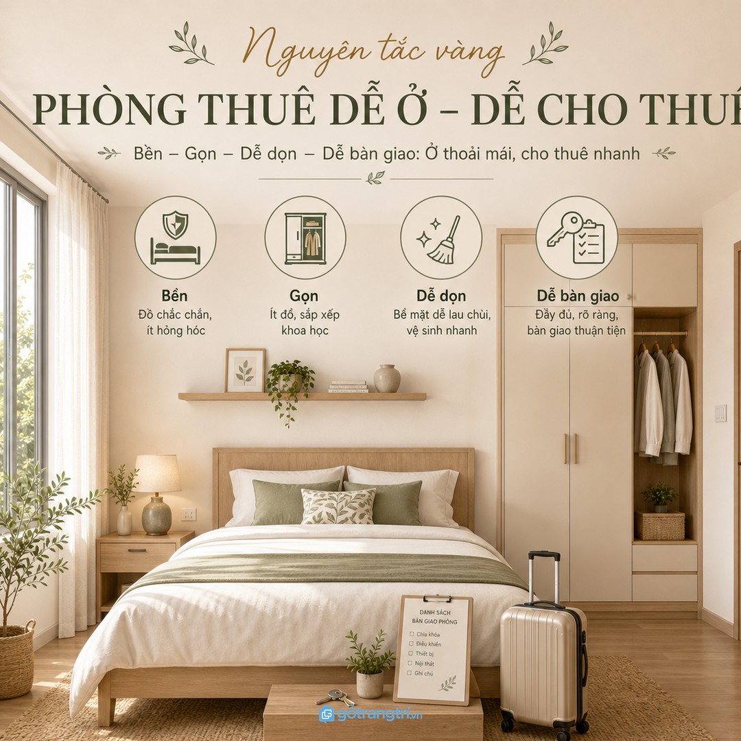 Phòng ngủ căn hộ cho thuê cần bền, gọn, dễ dọn và dễ bàn giao