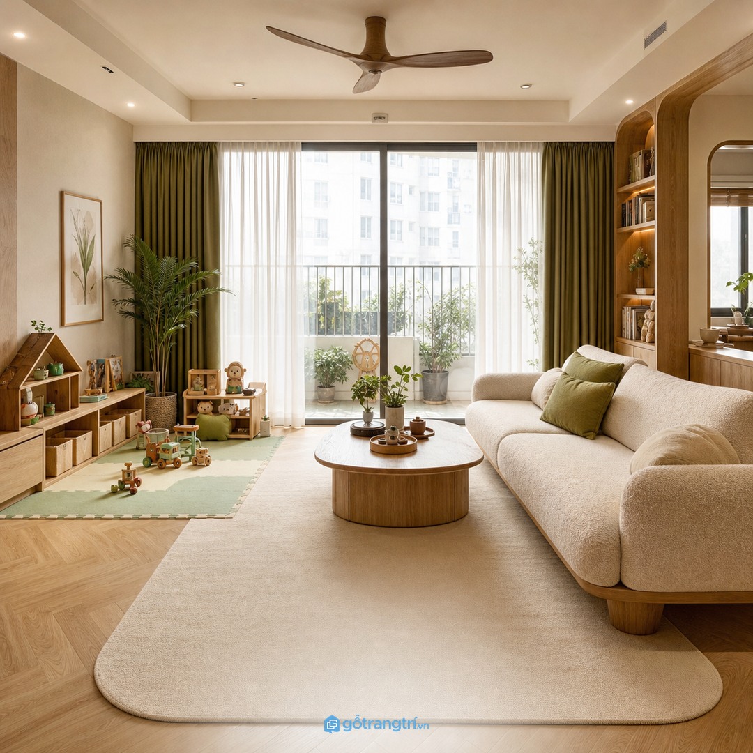 Nhà đẹp có trẻ nhỏ cần cân bằng an toàn, lưu trữ, dễ lau và thẩm mỹ sang
