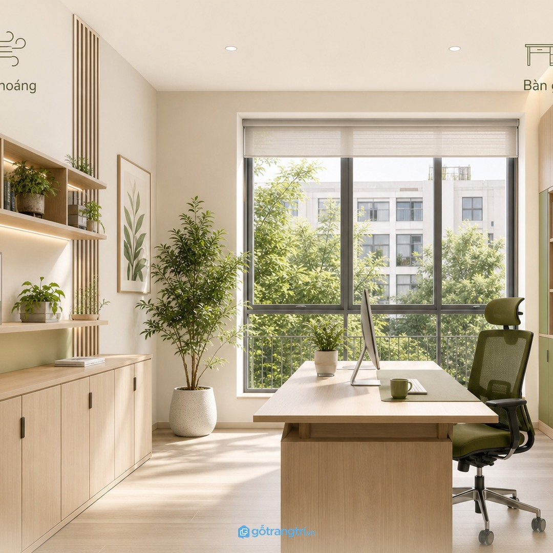Văn phòng nhỏ vẫn có thể chuyên nghiệp khi lối đi, bàn làm việc và lưu trữ được tính từ đầu