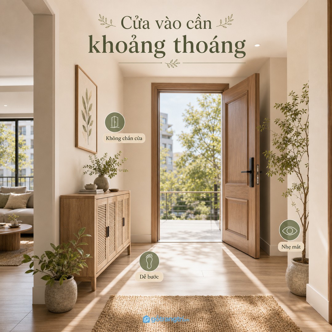Cửa vào cần khoảng thoáng trước khi bố trí tủ giày để lối đi không bị chặn