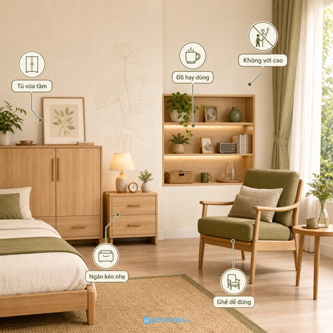 Tủ vừa tầm và ngăn kéo nhẹ giúp bố mẹ tự dùng đồ hằng ngày dễ hơn