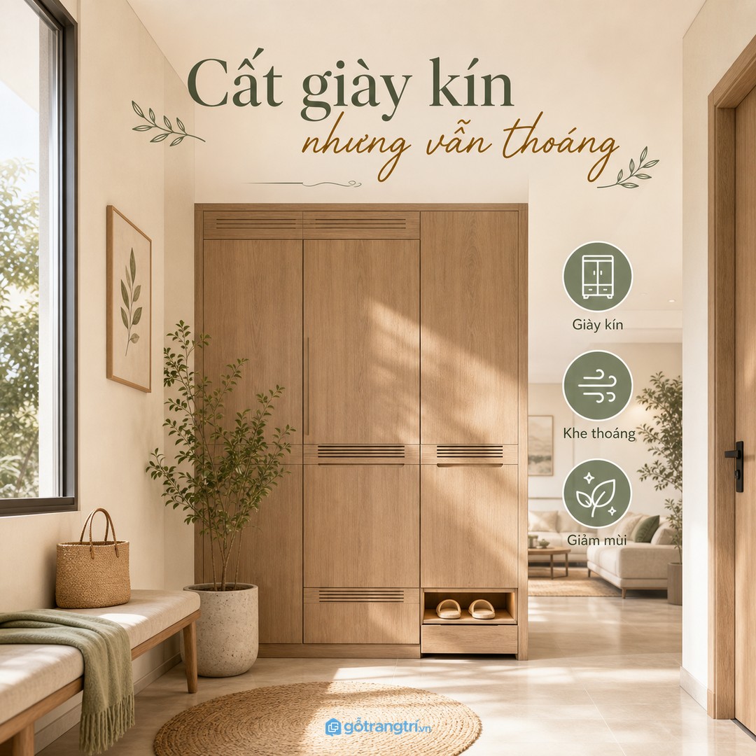 Giày dép nên được cất kín trong tủ nhưng vẫn có khe thoáng để giảm mùi