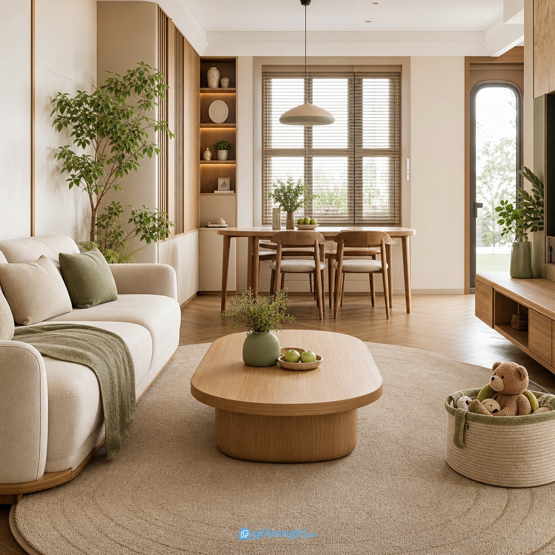 Vật liệu nội thất dễ lau, ít bám bẩn và chịu va chạm nhẹ cho gia đình có trẻ nhỏ