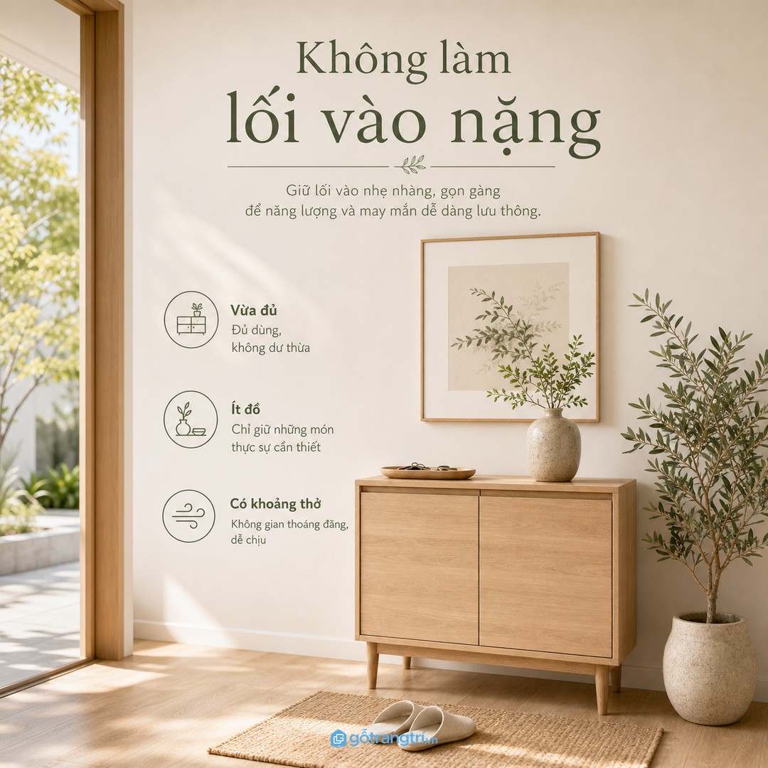 Tủ giày hợp phong thủy cần vừa đủ dùng, không biến lối vào thành một mảng tủ nặng