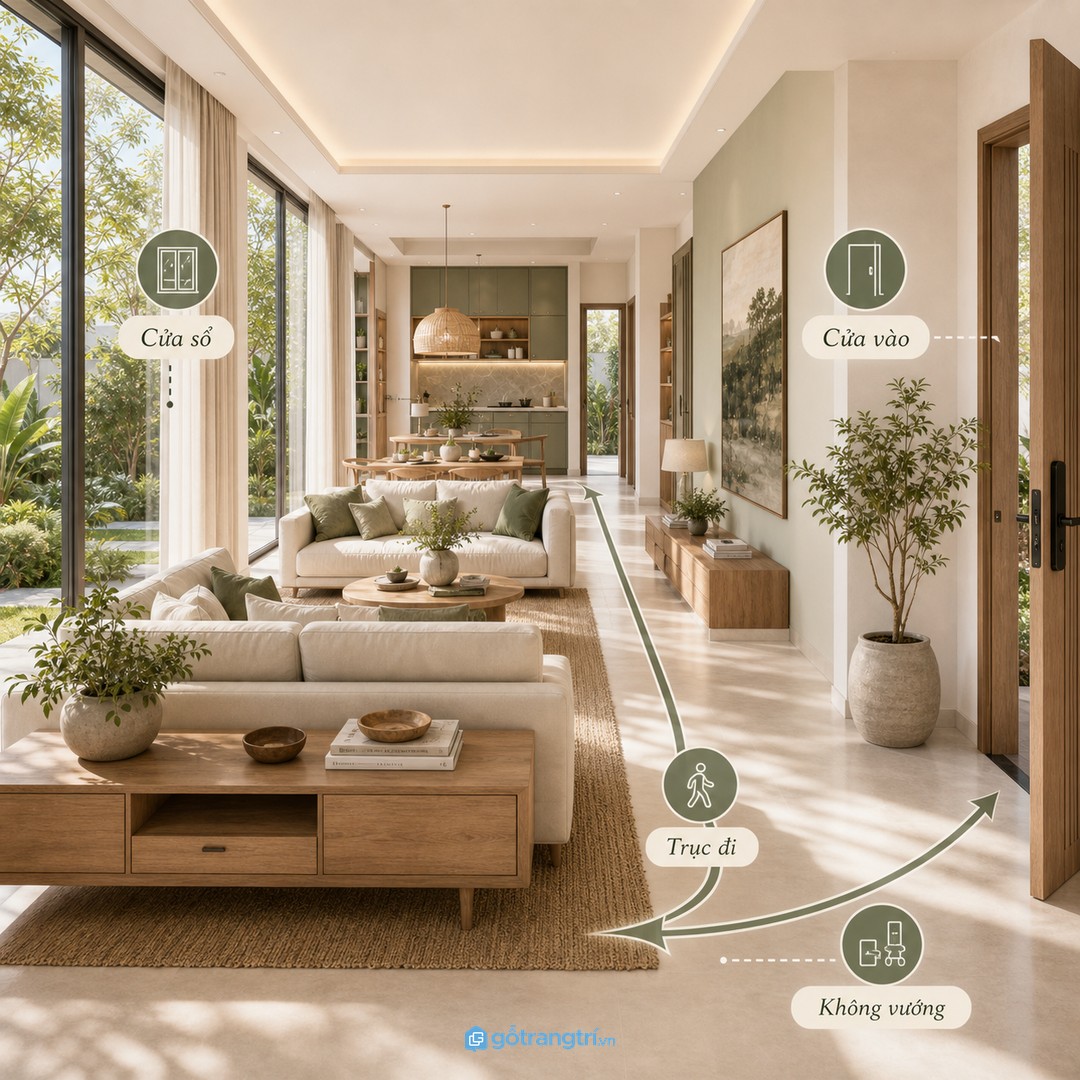 Cửa vào, cửa sổ và trục sinh hoạt cần được tính trước khi đặt nội thất