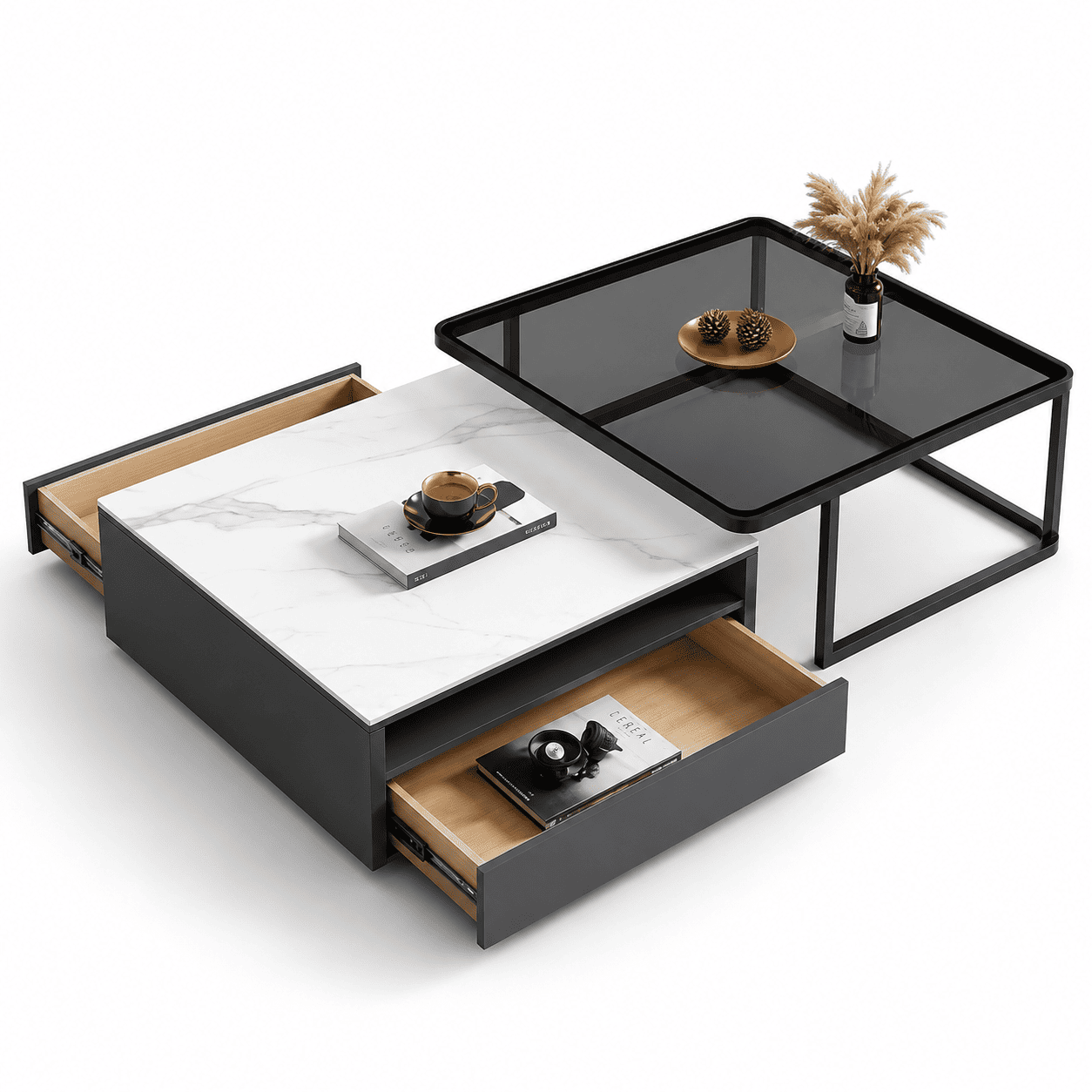 Bàn đôi sofa linh hoạt hơn khi cần tách, ghép hoặc thay đổi bố cục tiếp khách