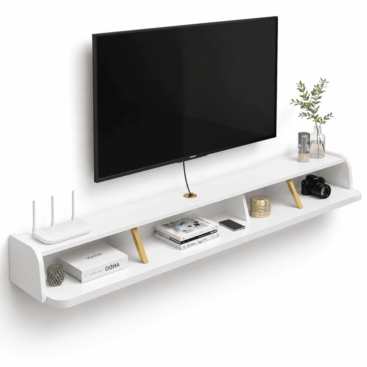 Thiết kế kệ gỗ treo tường 1m6 giúp tối ưu các mảng tường nhỏ