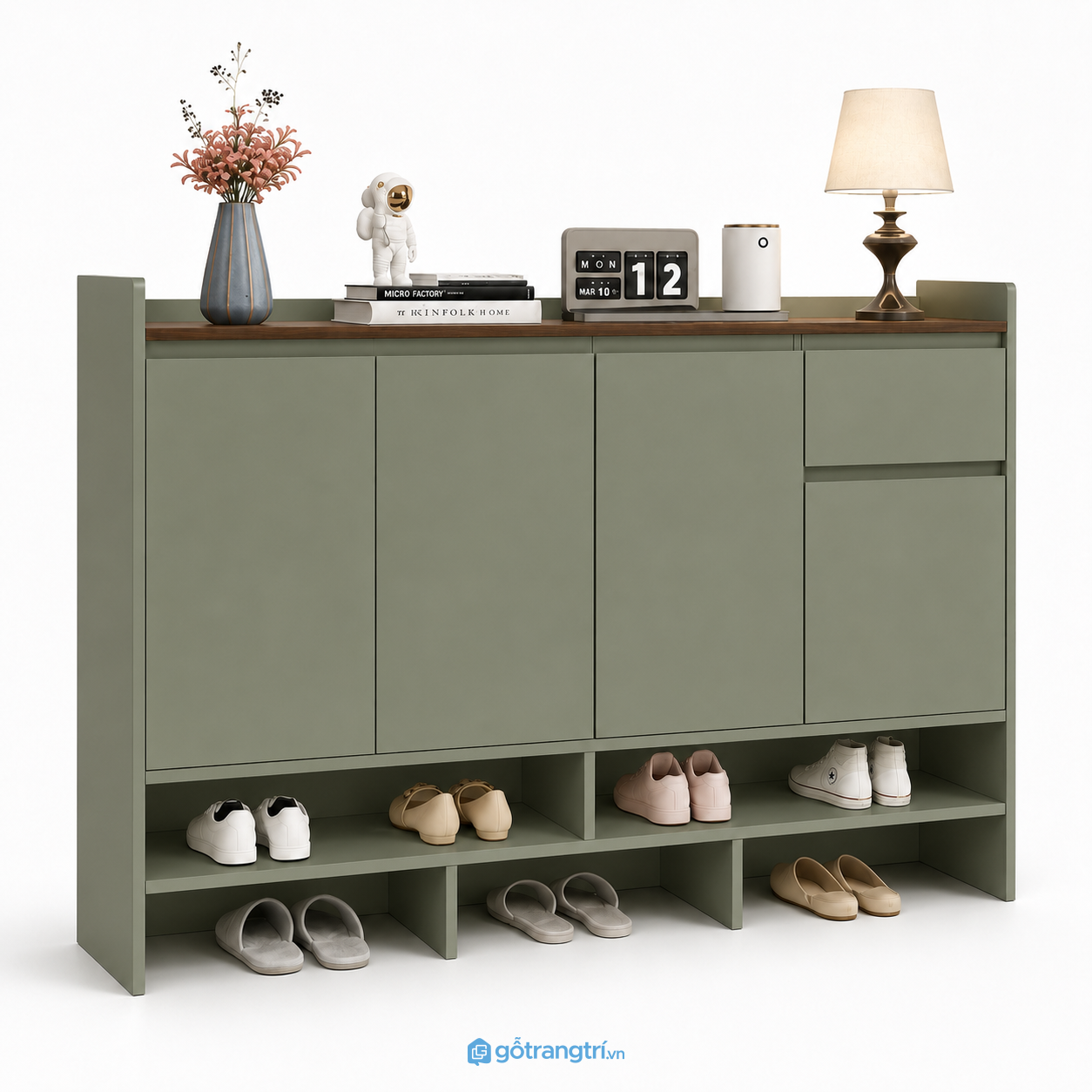 Tủ giày màu xanh olive hiện đại 120cm
