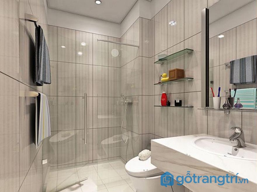 Diện tích phòng tắm quyết định chiều sâu tủ, khoảng mở cánh và lối đứng trước lavabo