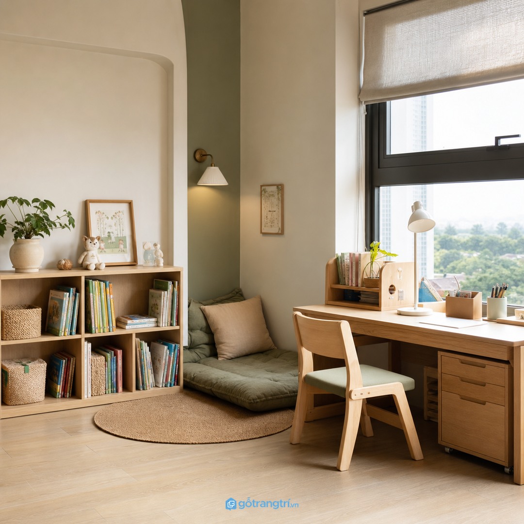 Góc học và góc đọc đủ sáng, ít xao nhãng cho trẻ