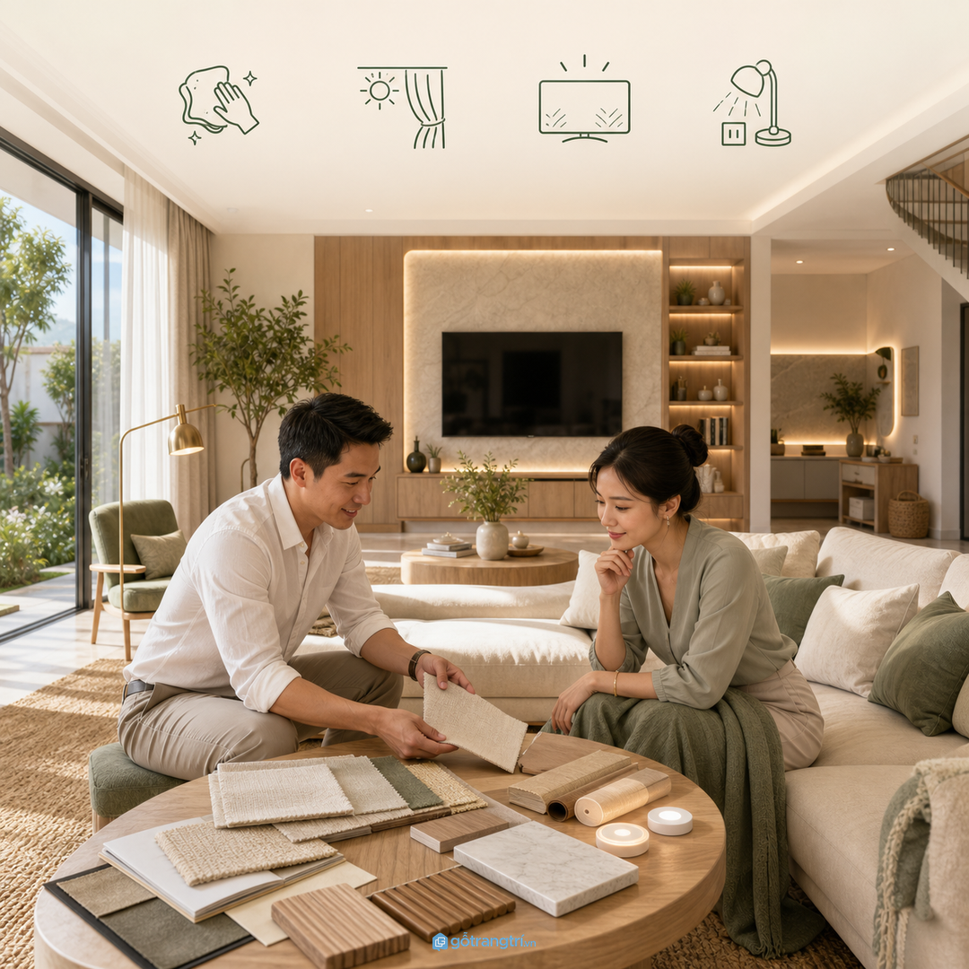 Bàn sofa phụ giúp góc đọc sách hoặc ghế đơn trong phòng khách biệt thự tiện hơn
