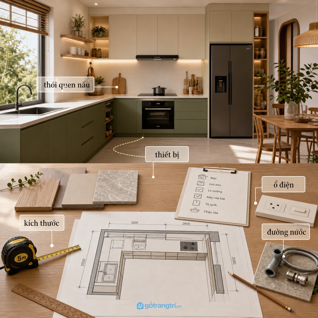 Checklist kích thước, thiết bị, điện nước và thói quen nấu trước khi thi công
