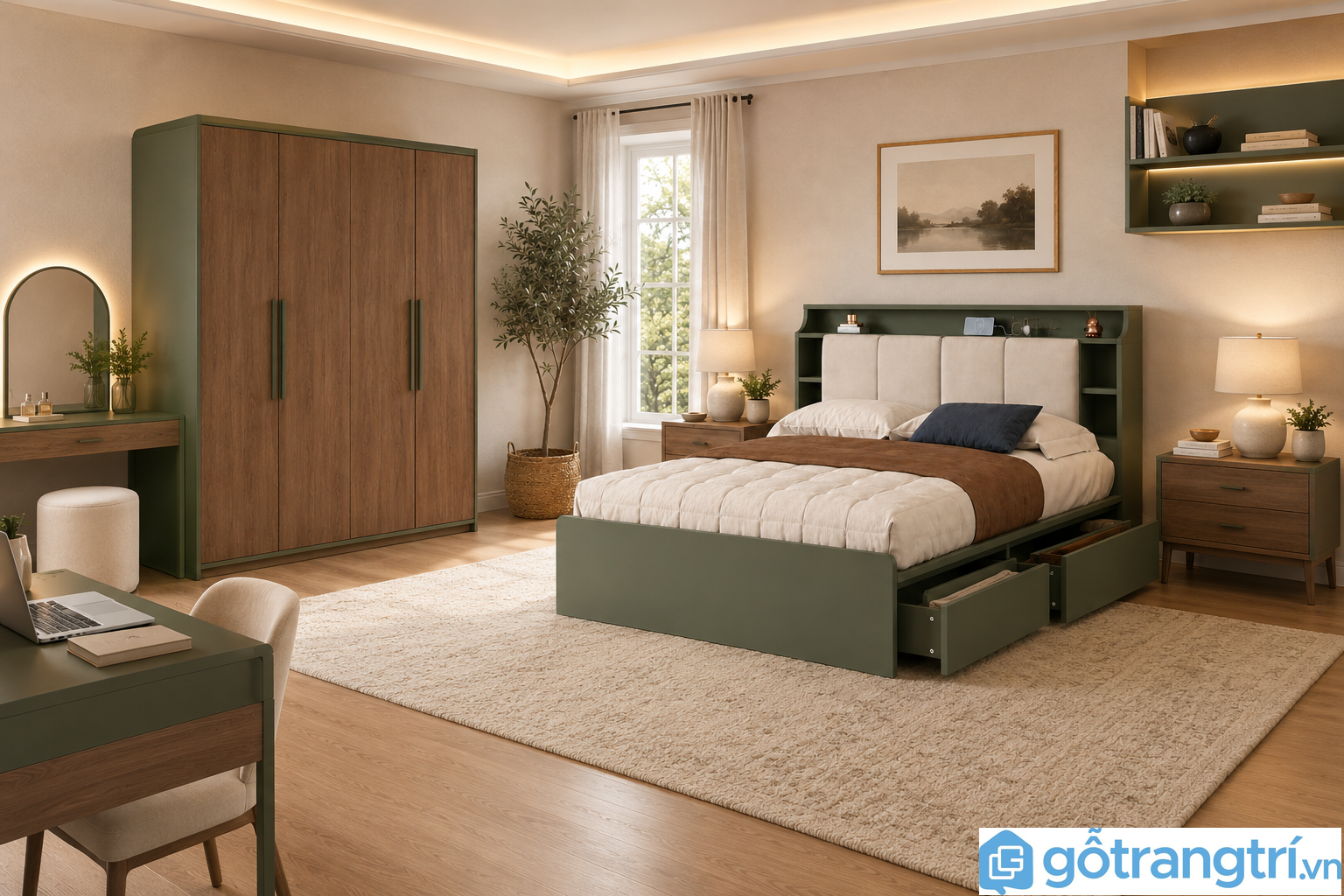 Giường ngủ đa năng có ngăn kéo và kệ đầu giường GHS-9016
