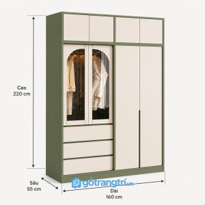 Tủ quần áo màu xanh rêu hiện đại cho phòng ngủ