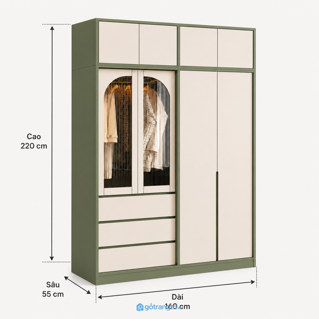 Tủ quần áo màu xanh rêu 4 cánh GHS-5001