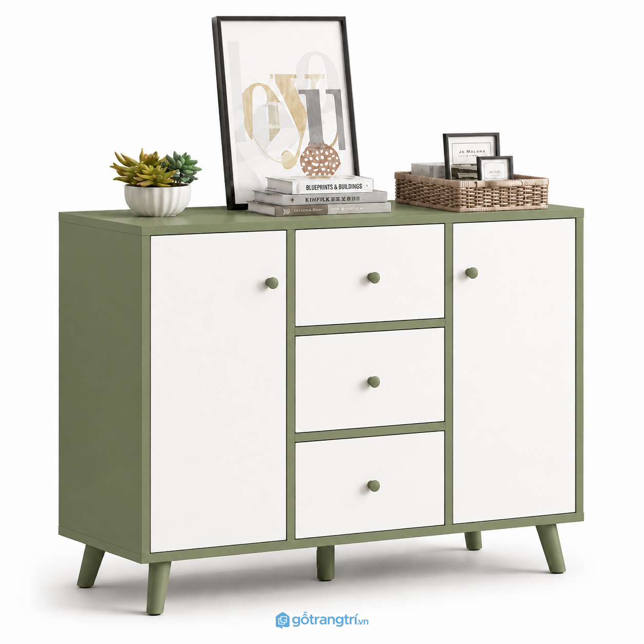 Tủ giày hiện đại màu xanh trắng 120cm GHS-5004 - Xanh olive