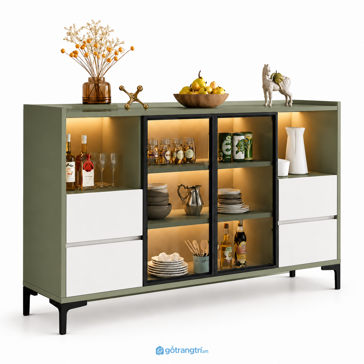 Tủ trang trí phòng khách có đèn led GHS-5002 GHS-5002 - Xanh olive