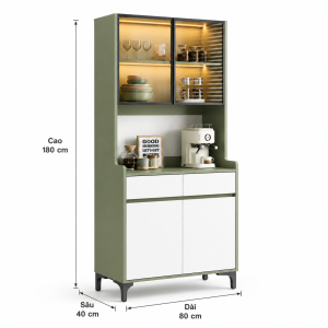 Tủ bếp đứng có cánh kính tiện dụng cho bếp hiện đại
