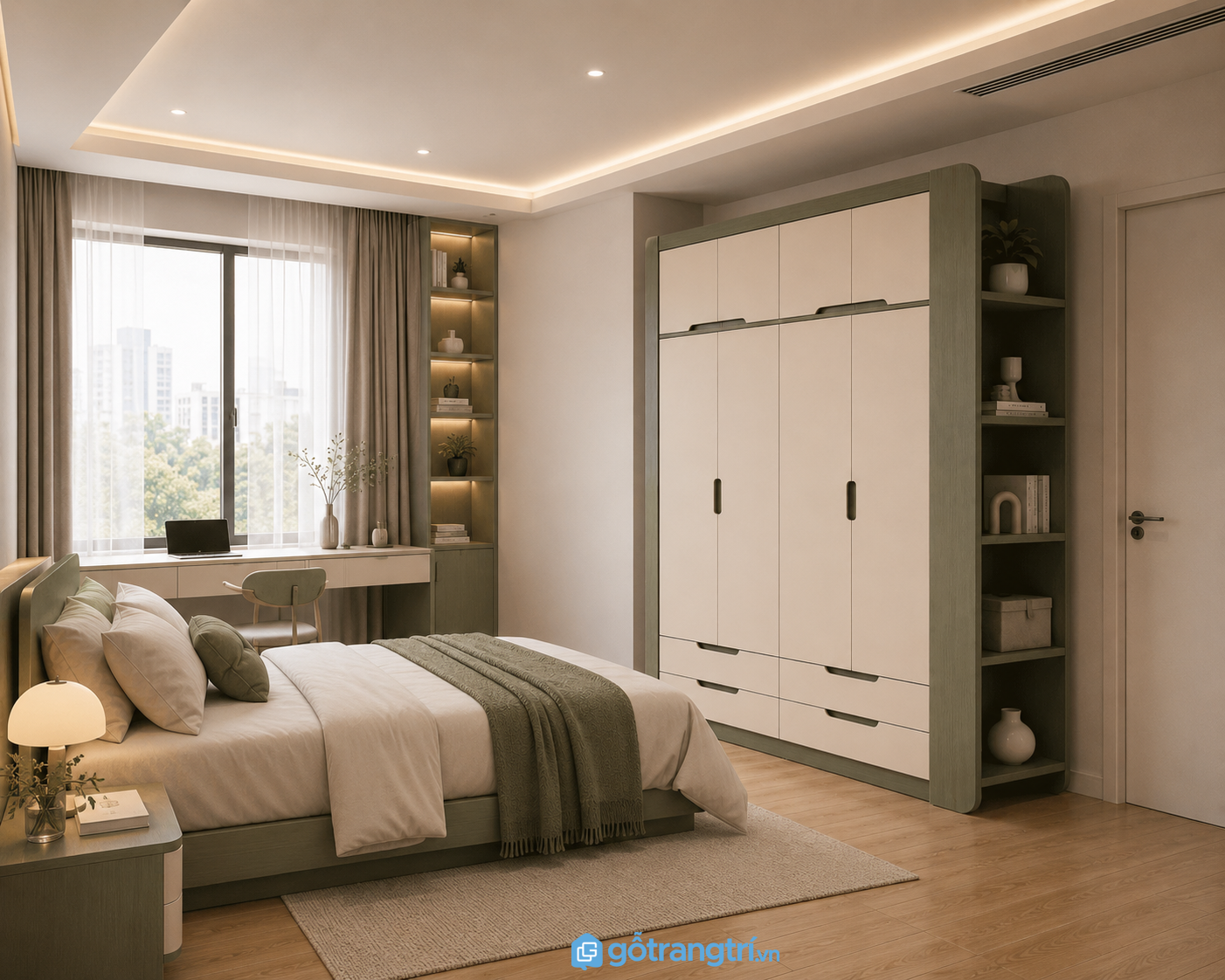 Tủ quần áo 4 cánh có kệ trang trí hiện đại 160cm GHS-5066