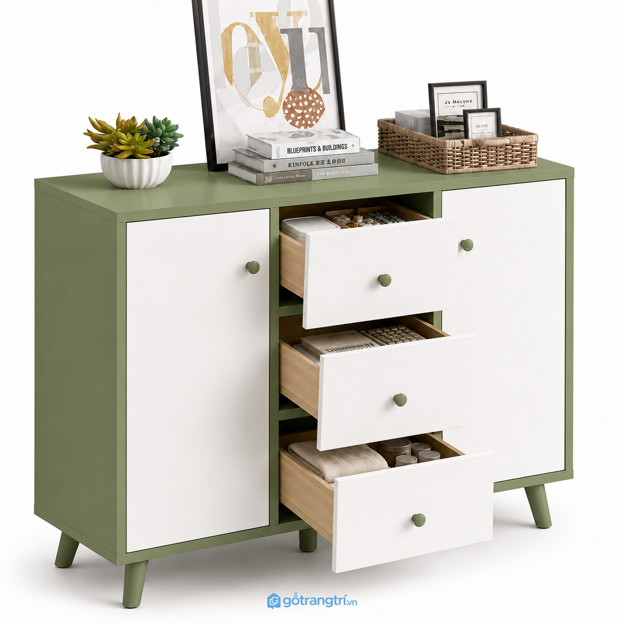 Tủ giày hiện đại màu xanh trắng 120cm
