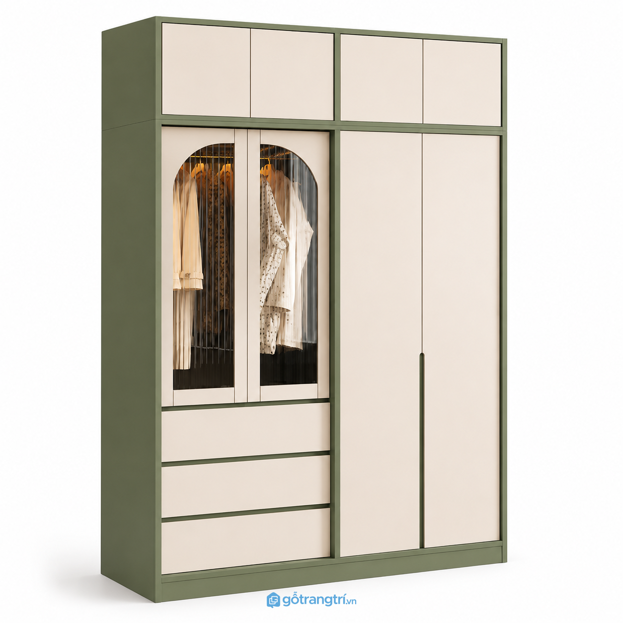 Tủ quần áo màu xanh rêu 4 cánh GHS-5001 GHS-5001 - 2m x 2m2 - Xanh olive