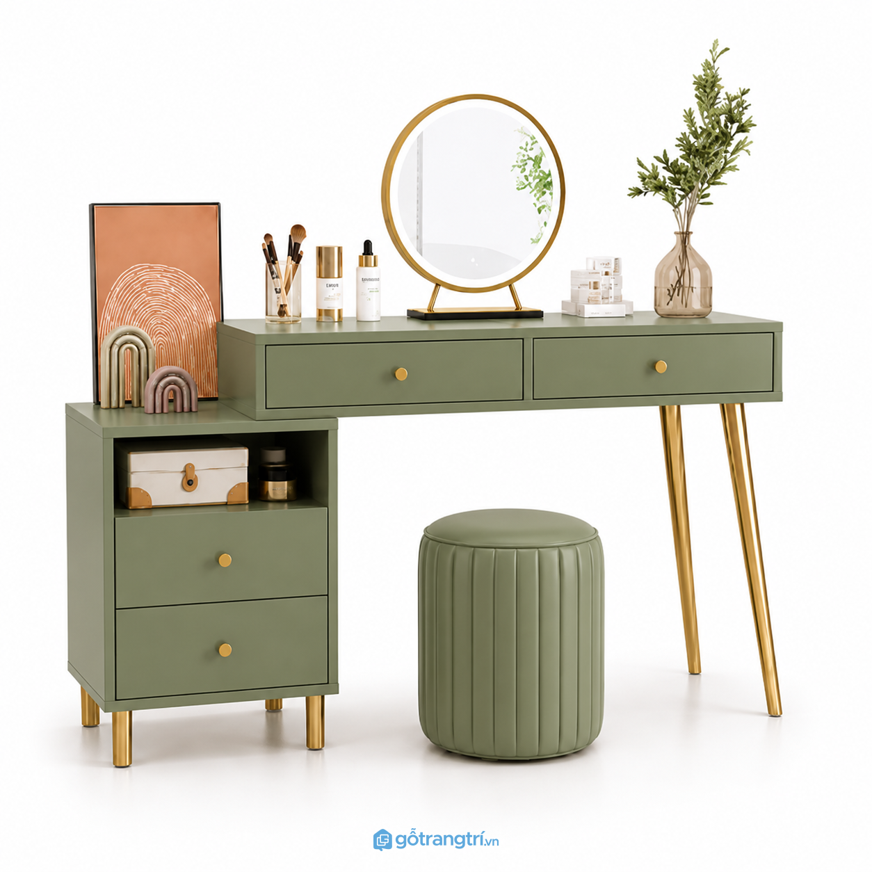 Bàn trang điểm màu xanh rêu hiện đại GHS-4000 GHS-4000 - 120x60x75cm - Xanh olive