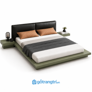 Giường ngủ bệt hiện đại màu xanh rêu GHS-9000 - Lọt nệm 1m8x2m - Xanh olive