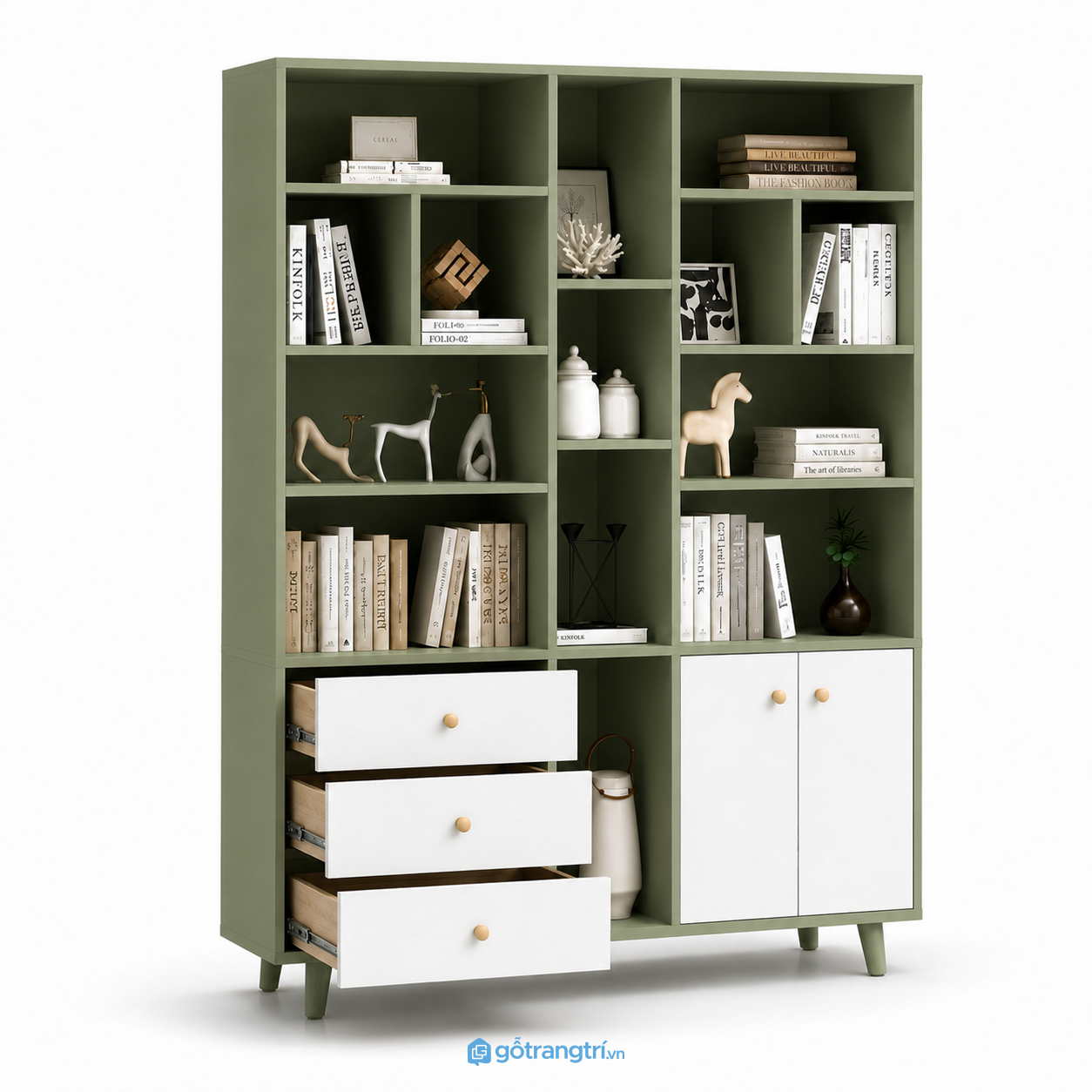 Thiết kế hiện đại, tối ưu không gian lưu trữ GHS-2000 - 140x35x180cm - Xanh olive