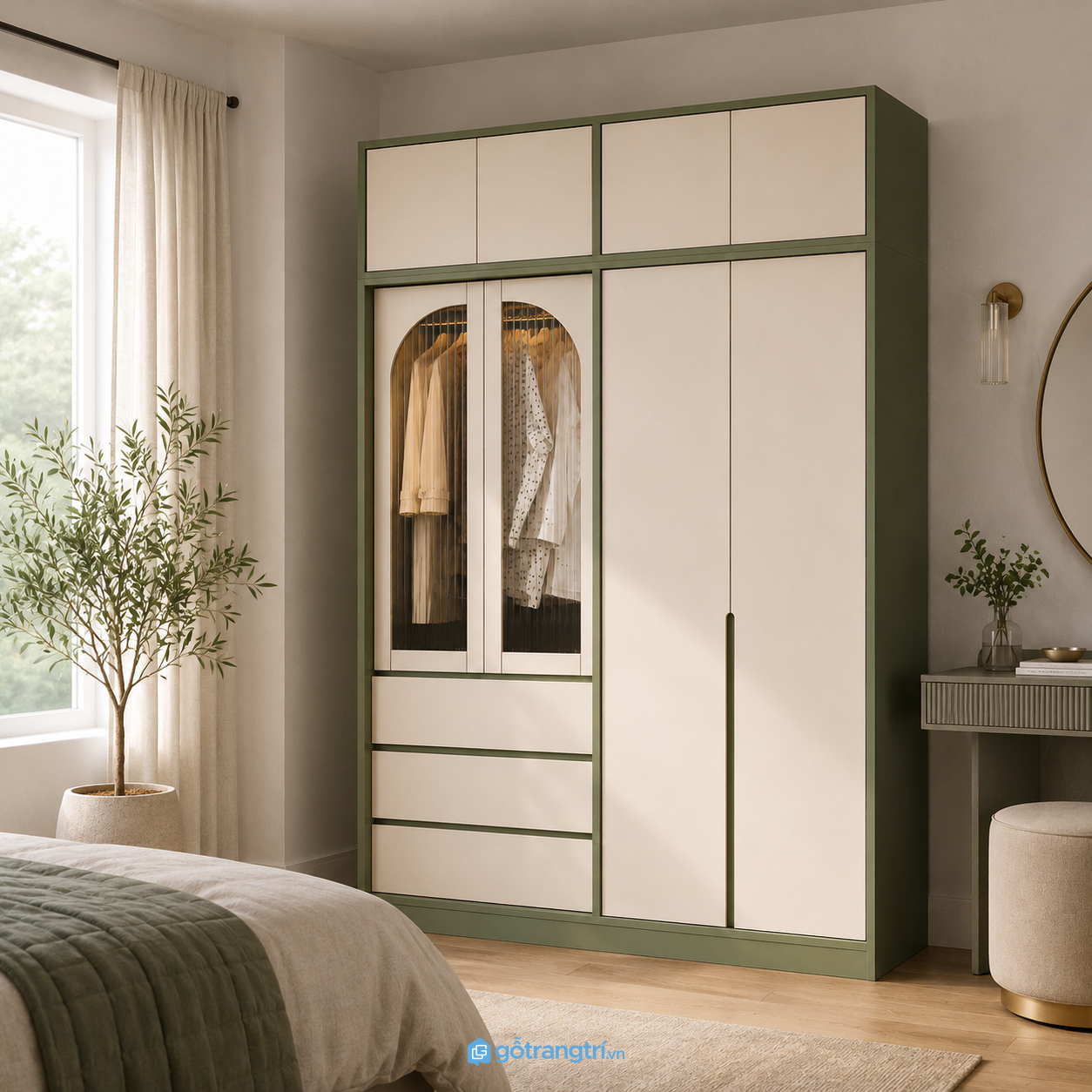 Tủ quần áo màu xanh rêu 4 cánh GHS-5001